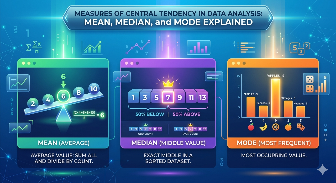 Measures of Central Tendency in Data Analysis: Mean, Median, and Mode Explained